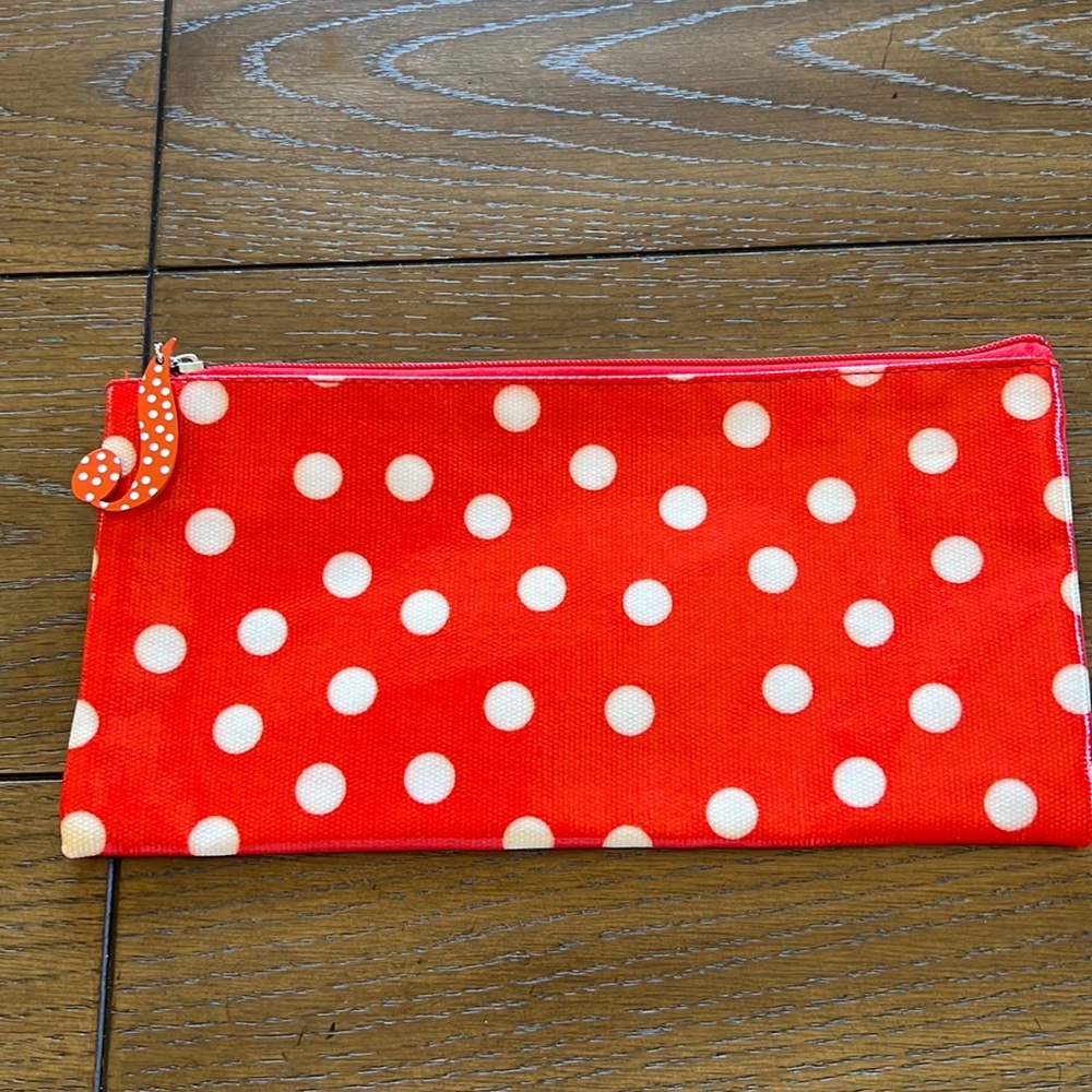 Make up pouch, Red & White Polka Dots with zipper closure
